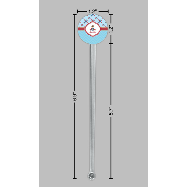 Airplane Theme Clear Plastic 7" Stir Stick - Round - Dimensions