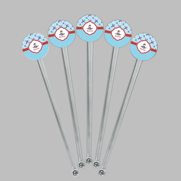 Airplane Theme Clear Plastic 7" Stir Stick - Round - Fan View
