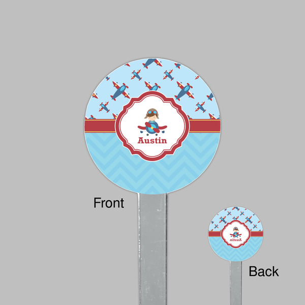 Airplane Theme Clear Plastic 7" Stir Stick - Round - Front & Back