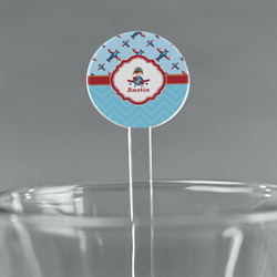 Airplane Theme 7" Round Plastic Stir Sticks - Clear (Personalized)