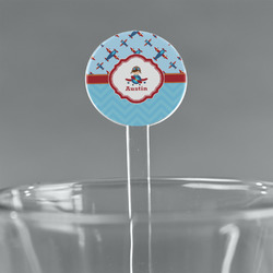 Airplane Theme 5.5" Round Plastic Stir Sticks - Clear (Personalized)