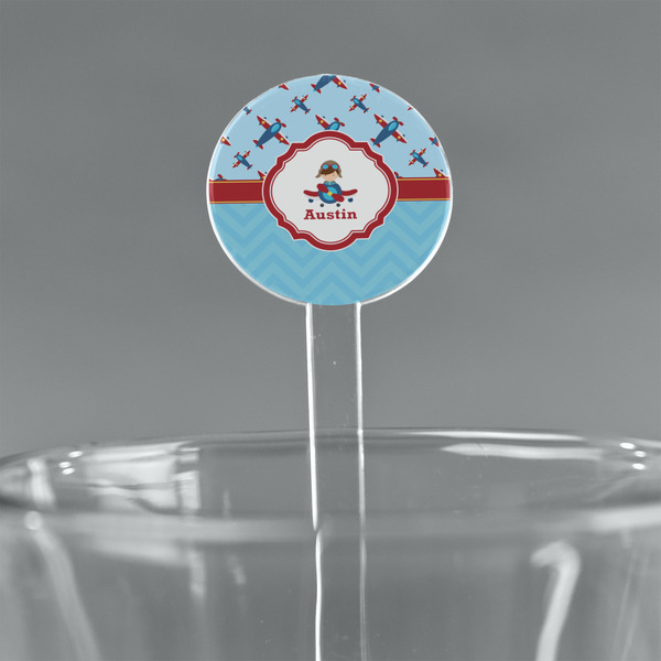 Custom Airplane Theme 7" Round Plastic Stir Sticks - Clear (Personalized)