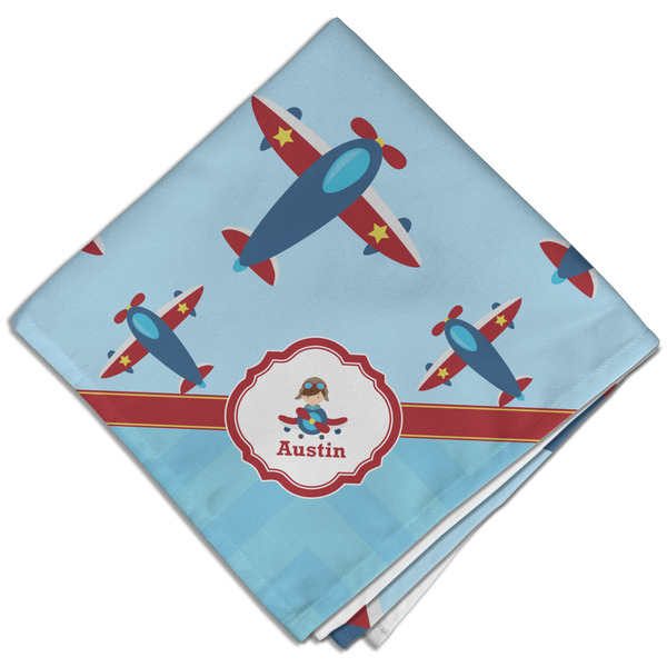 Custom Airplane Theme Cloth Dinner Napkin - Single w/ Name or Text