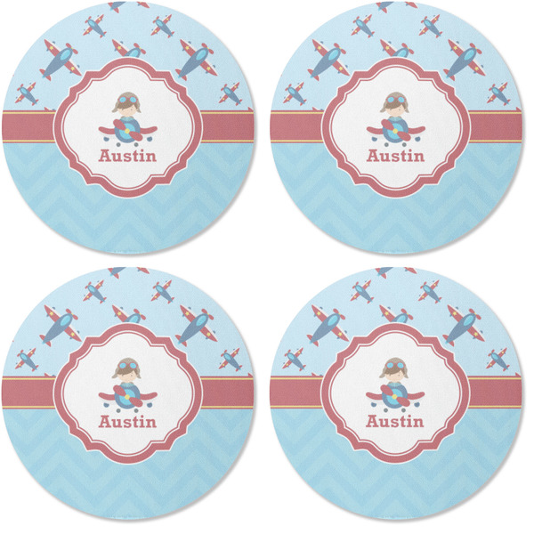 Airplane Theme Coaster Round Rubber Back - Apvl
