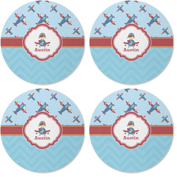 Airplane Theme Coaster Round Rubber Back - Apvl