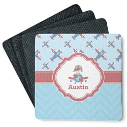 Airplane Theme Square Rubber Backed Coasters - Set of 4 (Personalized)
