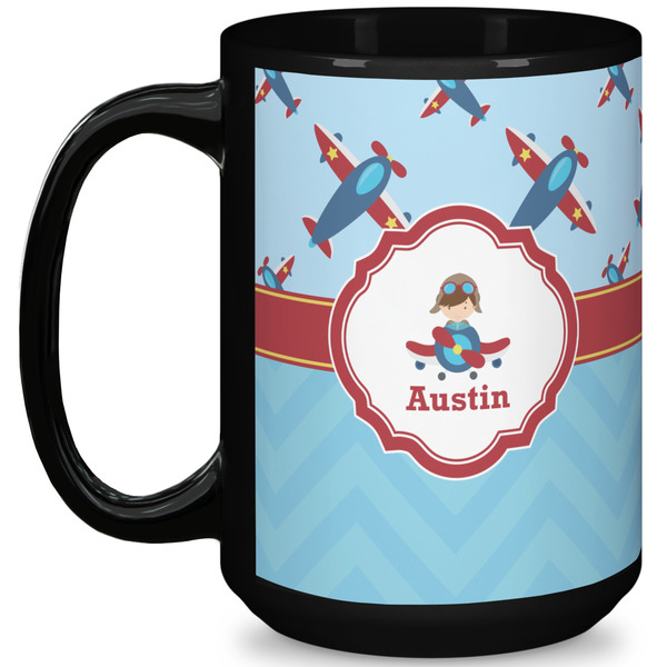 Custom Airplane Theme 15 Oz Coffee Mug - Black (Personalized)