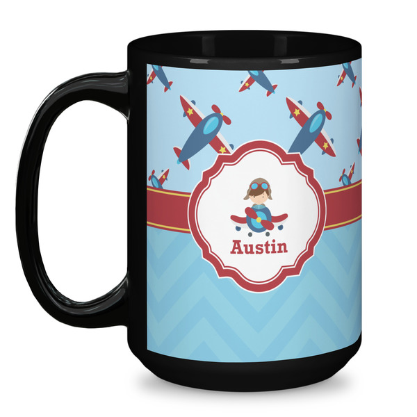 Airplane Theme Coffee Mug - 15 oz - Black