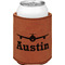 Airplane Theme Cognac Leatherette Can Sleeve - Single Front