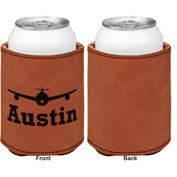 Airplane Theme Cognac Leatherette Can Sleeve - Single Sided Front and Back
