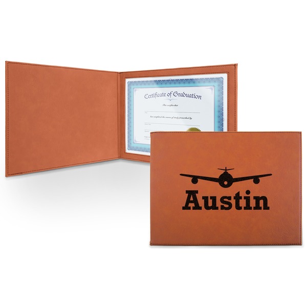 Custom Airplane Theme Leatherette Certificate Holder - Front (Personalized)