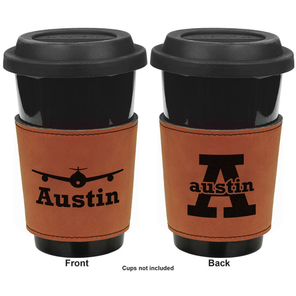 Airplane Theme Cognac Leatherette Mug Sleeve - Double Sided Apvl