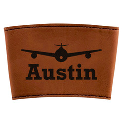 Airplane Theme Leatherette Cup Sleeve (Personalized)