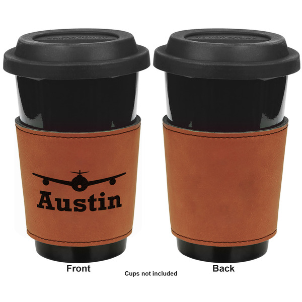 Airplane Theme Cognac Leatherette Mug Sleeve - Single Sided Apvl