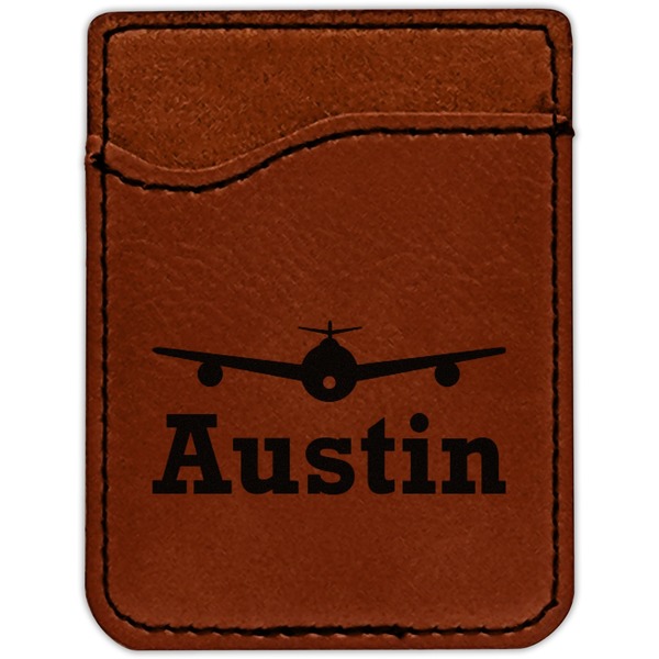Airplane Theme Cognac Leatherette Phone Wallet close up