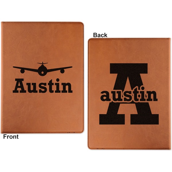 Airplane Theme Cognac Leatherette Portfolios with Notepad - Large - Double Sided - Apvl