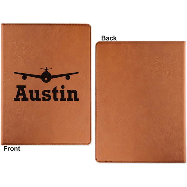 Airplane Theme Cognac Leatherette Portfolios with Notepad - Large - Single Sided - Apvl
