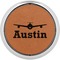 Airplane Theme Cognac Leatherette Round Coasters w/ Silver Edge - Single