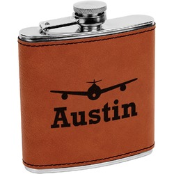 Airplane Theme Leatherette Wrapped Stainless Steel Flask (Personalized)