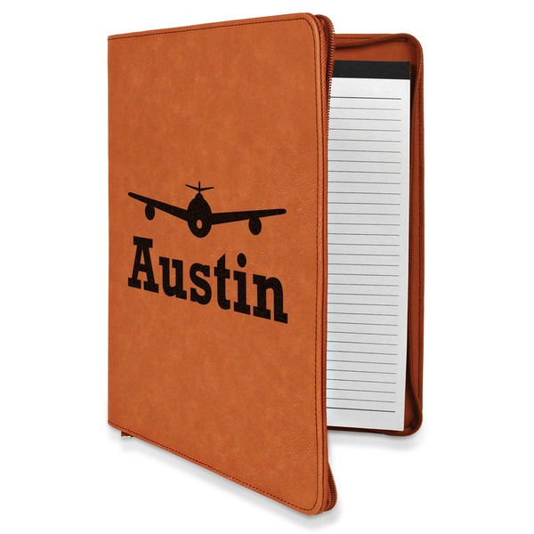 Custom Airplane Theme Leatherette Zipper Portfolio with Notepad (Personalized)