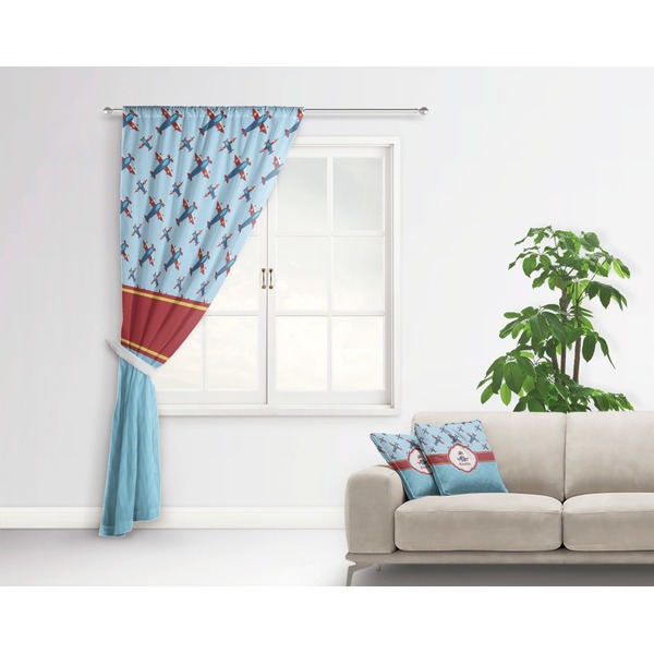 Airplane Theme Curtain With Window and Rod - in Room Matching Pillow