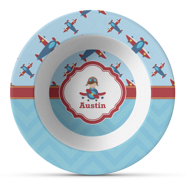 Custom Airplane Theme Plastic Bowl - Microwave Safe - Composite Polymer (Personalized)