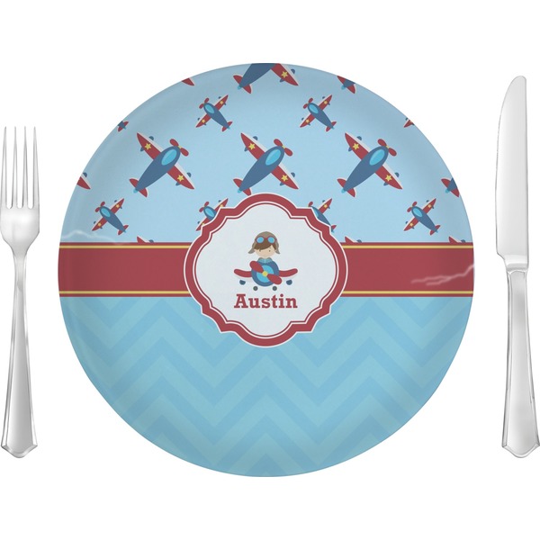 Custom Airplane Theme Glass Lunch / Dinner Plate 10" (Personalized)