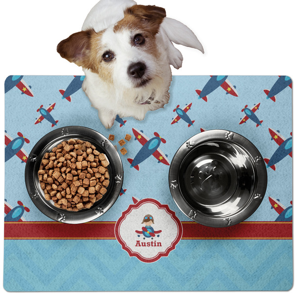 Custom Airplane Theme Dog Food Mat - Medium w/ Name or Text