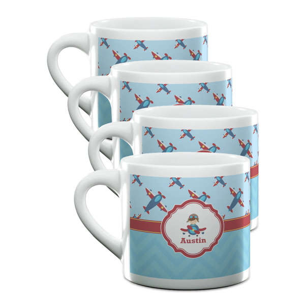 Custom Airplane Theme Double Shot Espresso Cups - Set of 4 (Personalized)
