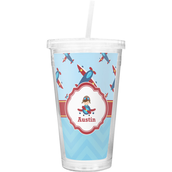 Custom Airplane Theme Double Wall Tumbler with Straw (Personalized)