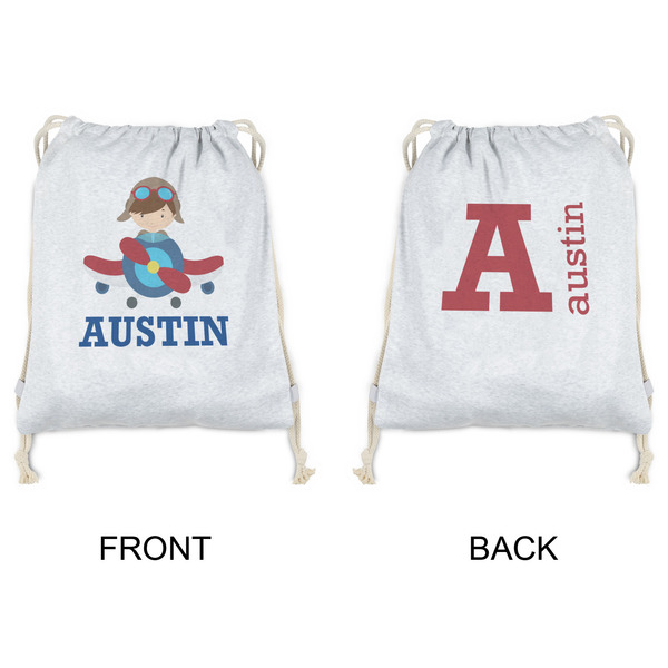 Airplane Theme Drawstring Backpacks - Sweatshirt Fleece - Double Sided - APPROVAL