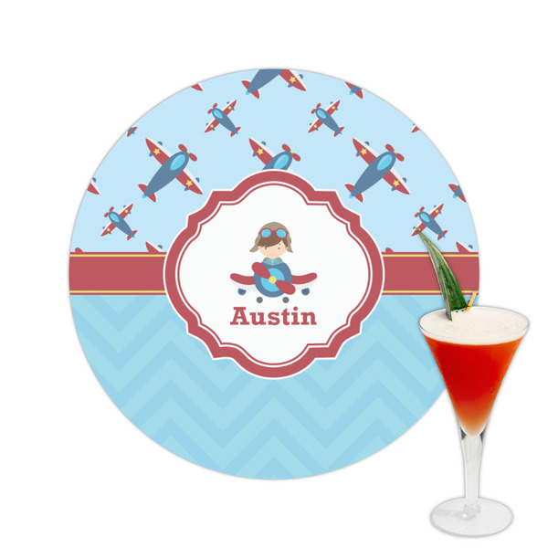 Custom Airplane Theme Printed Drink Topper -  2.5" (Personalized)
