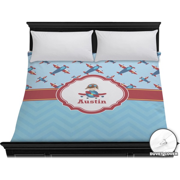 Custom Airplane Theme Duvet Cover - King (Personalized)