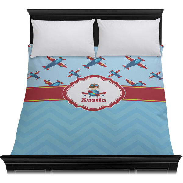 Airplane Theme Duvet Cover - Queen - On Bed - No Prop