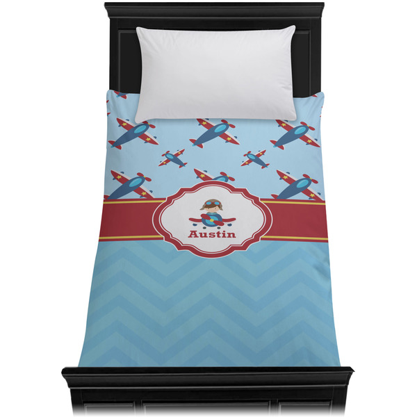 Airplane Theme Duvet Cover - Twin XL - On Bed - No Prop