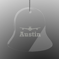 Airplane Theme Engraved Glass Ornament - Bell (Personalized)
