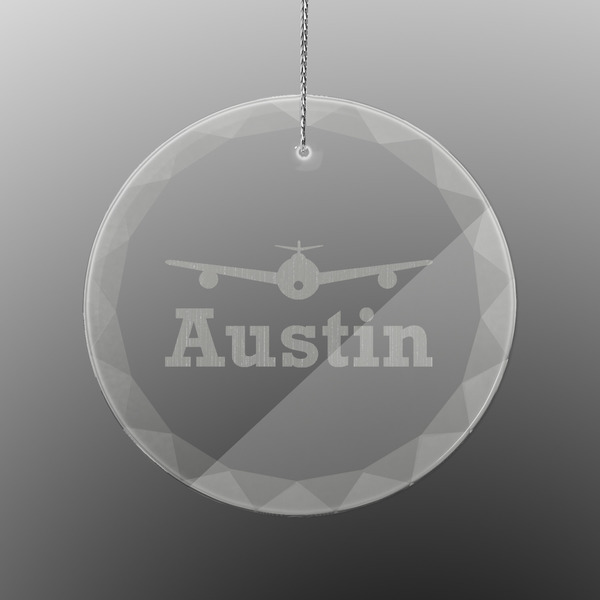 Custom Airplane Theme Engraved Glass Ornament - Round (Personalized)