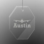 Airplane Theme Engraved Glass Ornament - Octagon (Personalized)