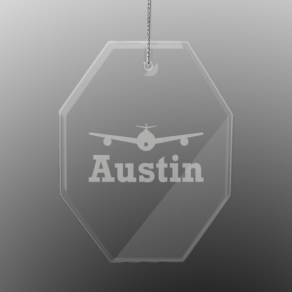 Custom Airplane Theme Engraved Glass Ornament - Octagon (Personalized)