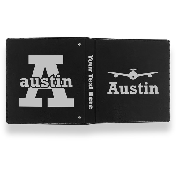Airplane Theme Leather Binder - 1" - Black- Back Spine Front View