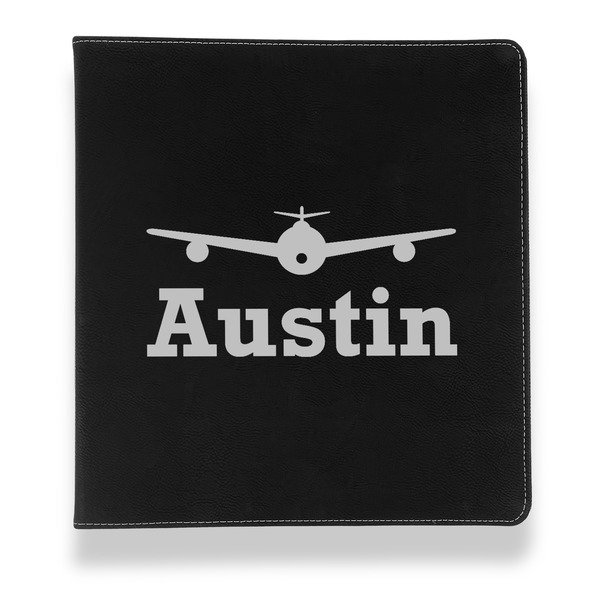 Custom Airplane Theme Leather Binder - 1" - Black (Personalized)