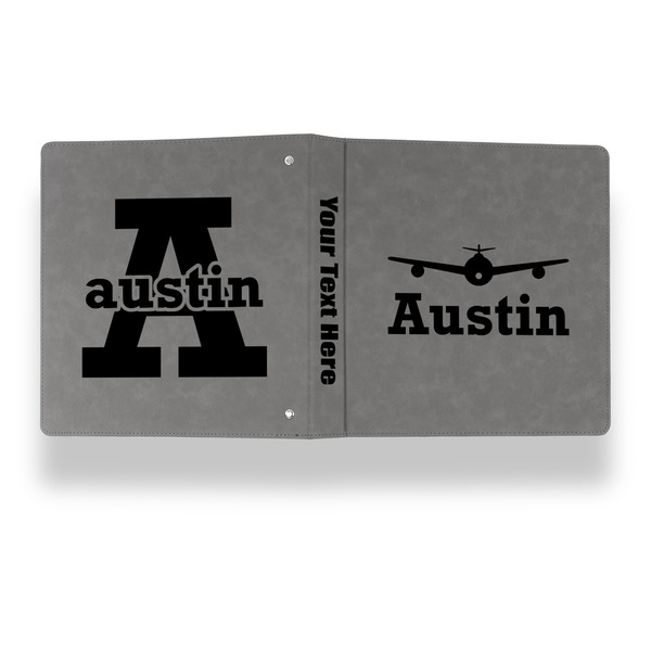 Airplane Theme Leather Binder - 1" - Grey - Back Spine Front View