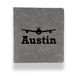 Airplane Theme Leather Binder - 1" - Grey (Personalized)