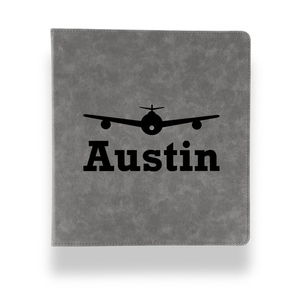Custom Airplane Theme Leather Binder - 1" - Grey (Personalized)