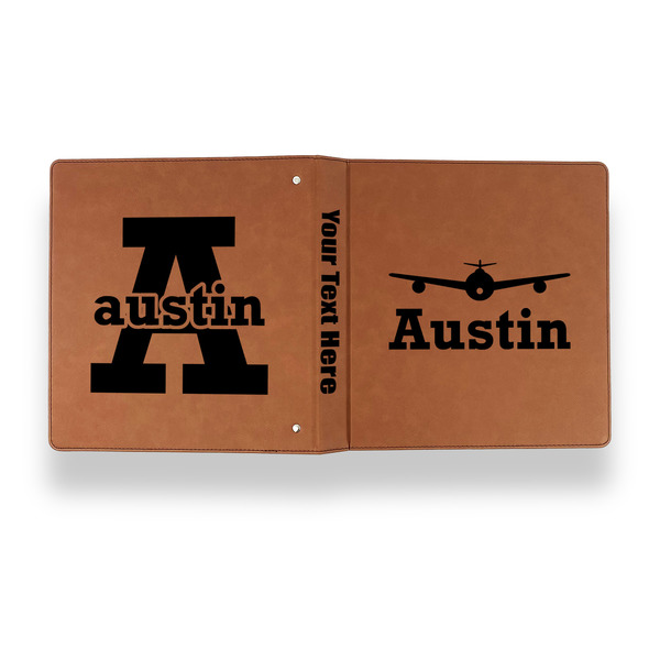 Airplane Theme Leather Binder - 1" - Rawhide - Back Spine Front View