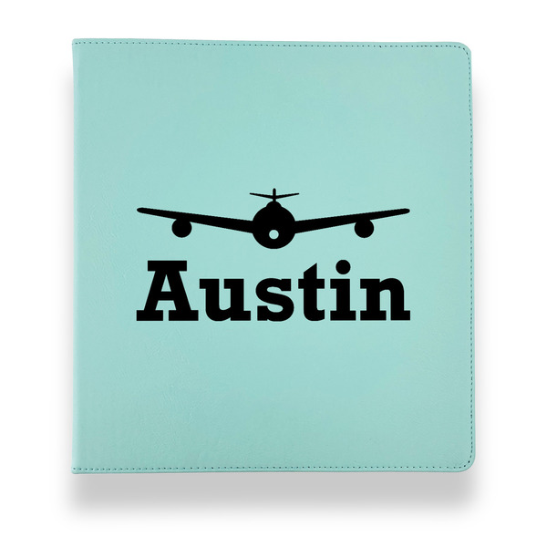 Custom Airplane Theme Leather Binder - 1" - Teal (Personalized)