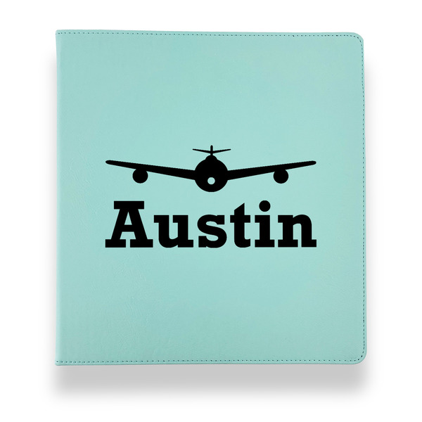 Airplane Theme Leather Binders - 1" - Teal - Front View