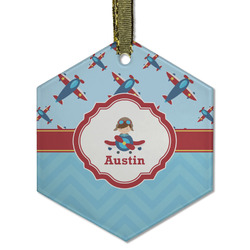 Airplane Theme Flat Glass Ornament - Hexagon w/ Name or Text