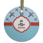 Airplane Theme Flat Glass Ornament - Round w/ Name or Text