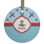 Airplane Theme Flat Glass Ornament - Round w/ Name or Text